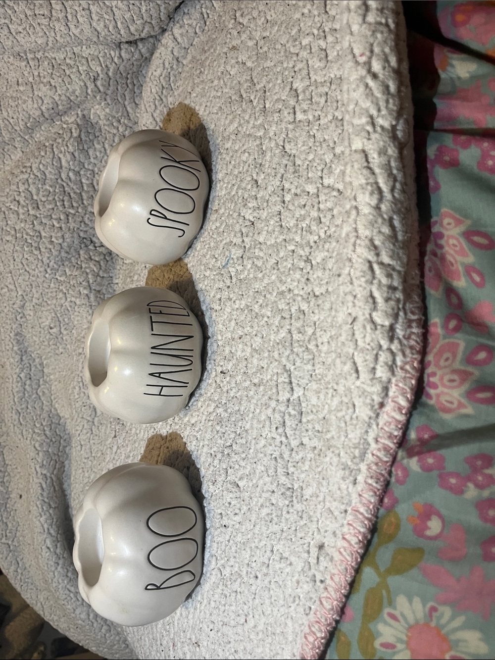 Rae Dunn White Pumpkin Tea Light Holders - BOO HAUNTED SPOOKY